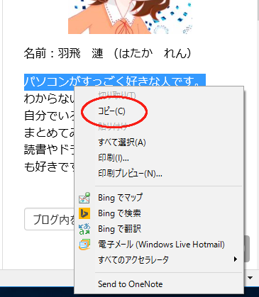 右クリックメニュー(コピー)